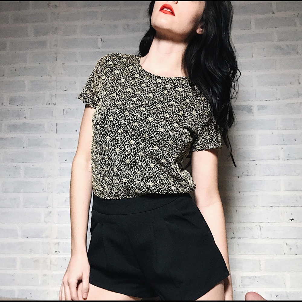 [Vintage] Black with Gold Lace Top